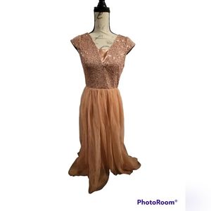 Maniju Peach/Pink Prom Sequined Dress
